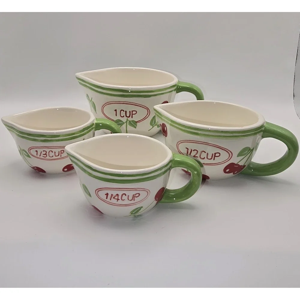Pier One Imports Ceramic Cherry Measuring Cup‎ Set Of Four Complete -774/A4